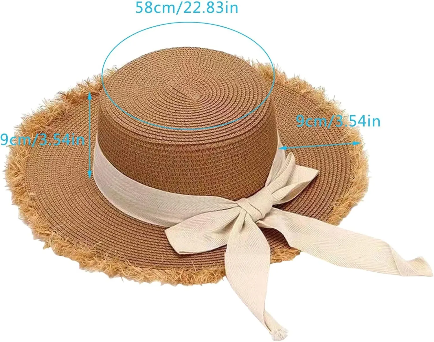 Womens 𝚂traw Sun Hats Bow Wide Brim Foldable Beach Hats Flat Top Hat Summer Sun Travel Hat