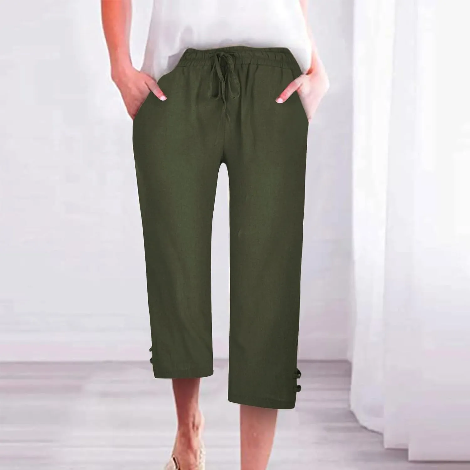 Women's Trendy Wide Leg Pants High Waist Drawstring Elastic Trousers Straight Leg Casual Long Bottoms