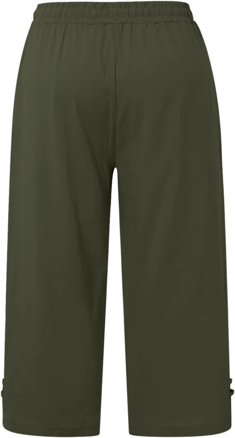 Women's Trendy Wide Leg Pants High Waist Drawstring Elastic Trousers Straight Leg Casual Long Bottoms