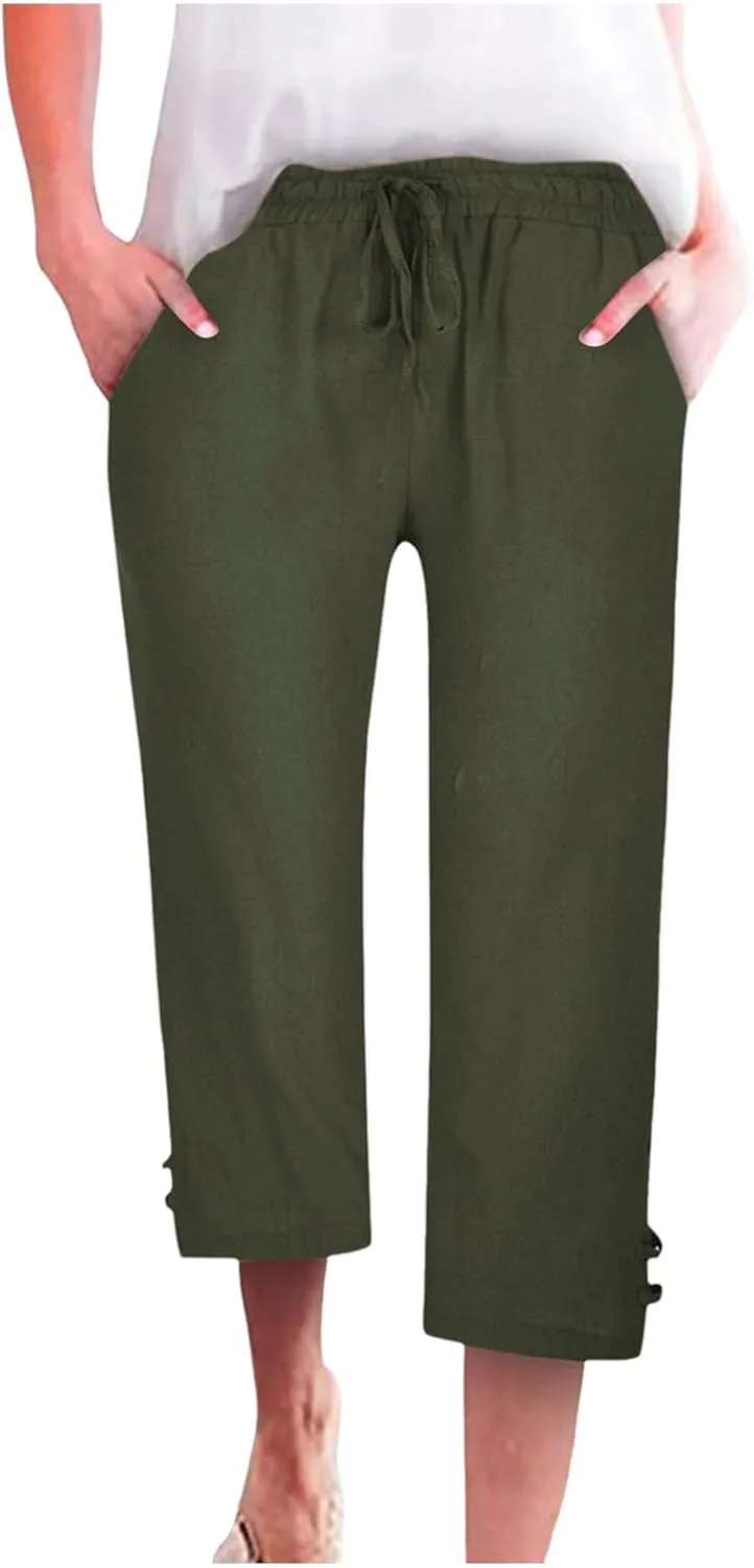 Women's Trendy Wide Leg Pants High Waist Drawstring Elastic Trousers Straight Leg Casual Long Bottoms