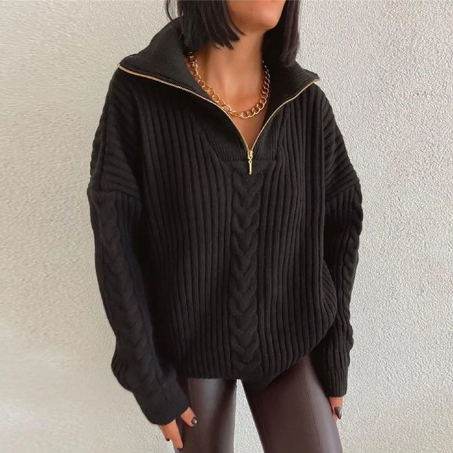 Women's Turtleneck Oversized Pullover Sweaters Long Sleeve Loose Knitted Sweater Tops Casual Slouchy Jumper Tops