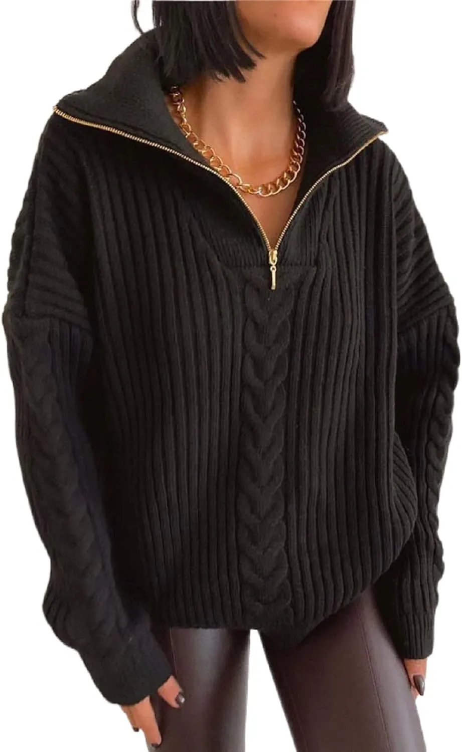 Women's Turtleneck Oversized Pullover Sweaters Long Sleeve Loose Knitted Sweater Tops Casual Slouchy Jumper Tops