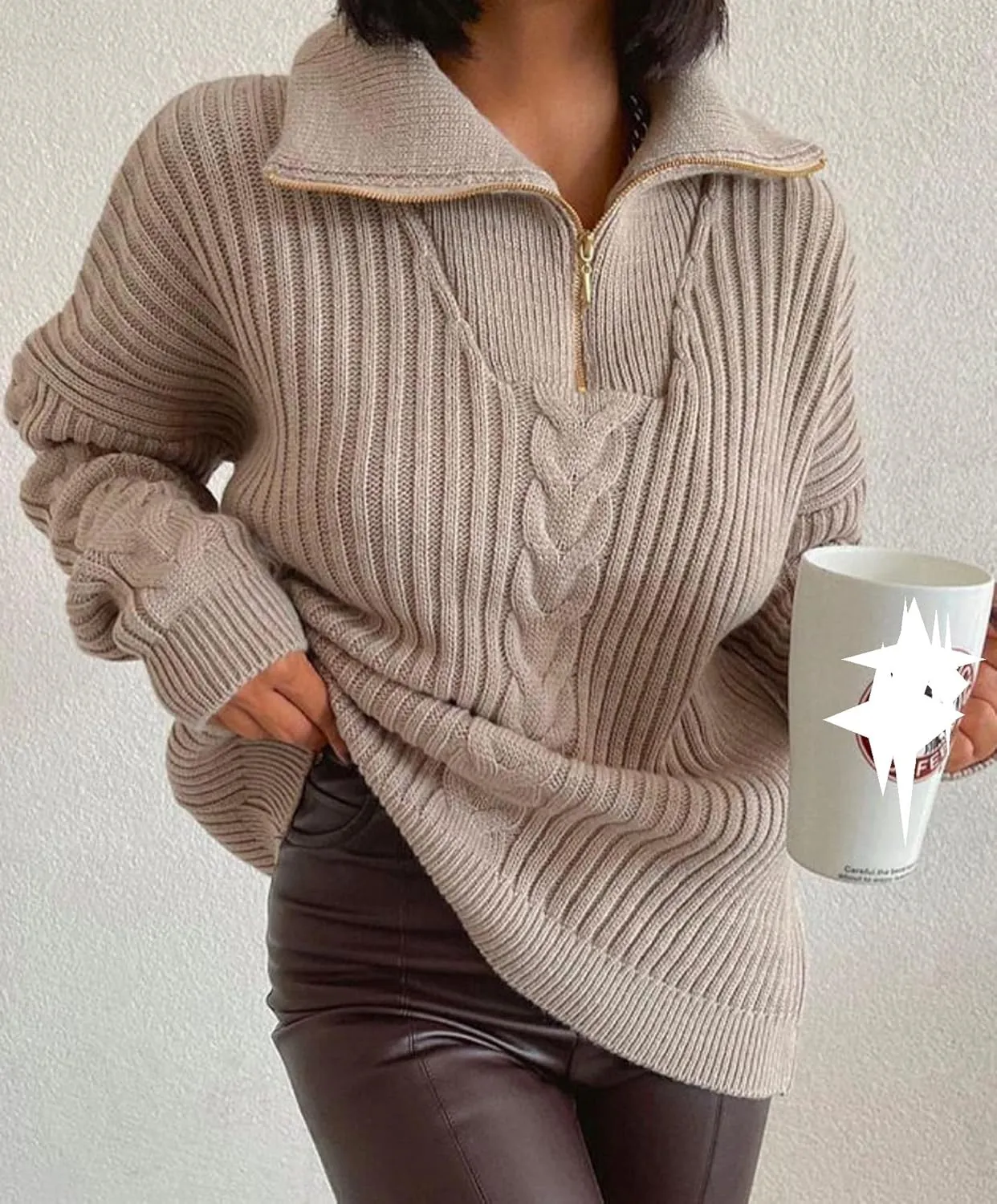 Women's Turtleneck Oversized Pullover Sweaters Long Sleeve Loose Knitted Sweater Tops Casual Slouchy Jumper Tops
