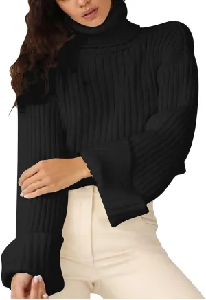 Women's Turtleneck Sweater Oversized Elasticity Fall Winter Fuzzy Knit Tops Soft Chunky Warm Pullover Sweater Tops