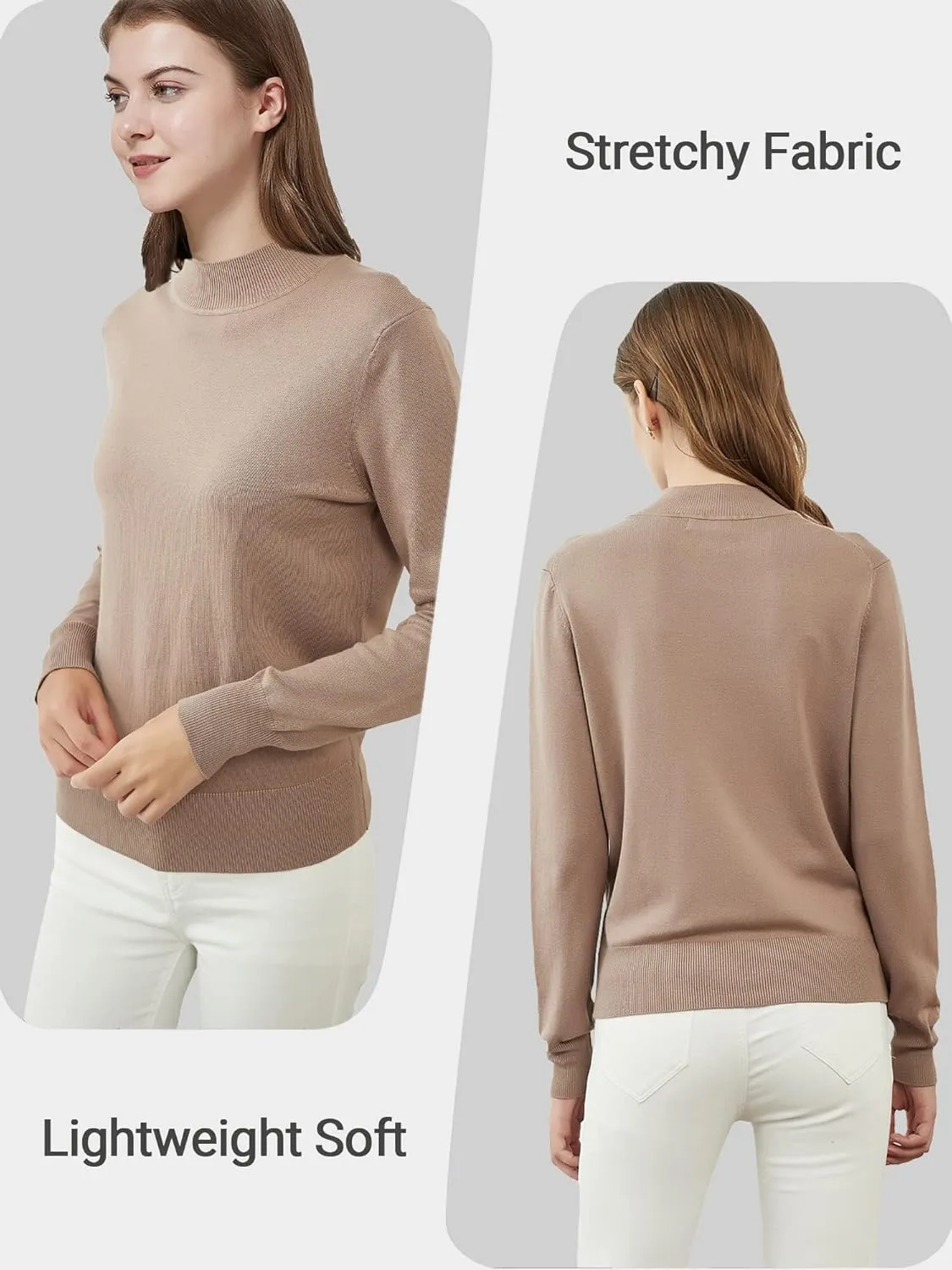 Woolicity Womens Mock Neck Sweater Long Sleeve Knit Pullover Tops Casual Lightweight Jumper Loose Pullover Tops