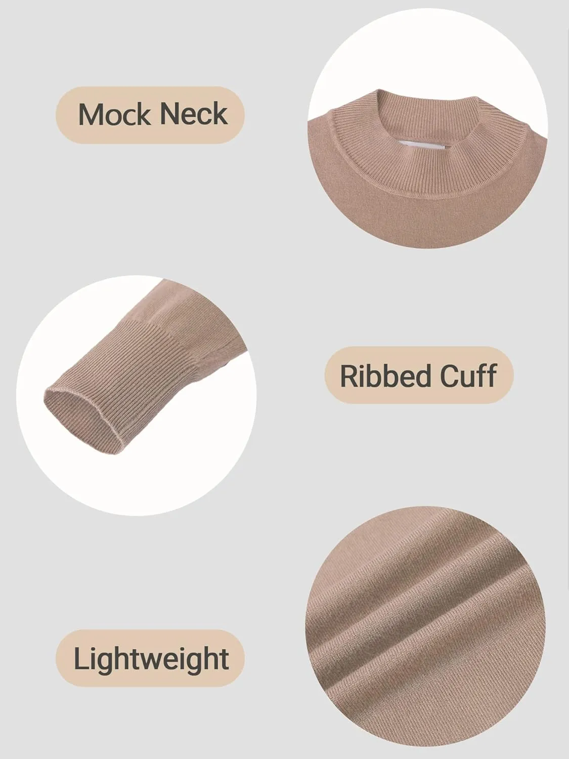 Woolicity Womens Mock Neck Sweater Long Sleeve Knit Pullover Tops Casual Lightweight Jumper Loose Pullover Tops
