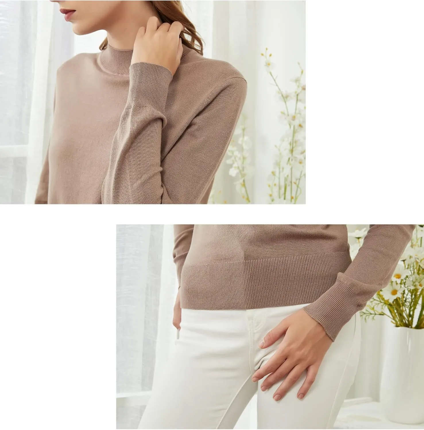 Woolicity Womens Mock Neck Sweater Long Sleeve Knit Pullover Tops Casual Lightweight Jumper Loose Pullover Tops