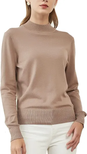 Woolicity Womens Mock Neck Sweater Long Sleeve Knit Pullover Tops Casual Lightweight Jumper Loose Pullover Tops
