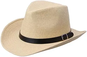 YOLAI Stra𝐰 Cowboy Sun Hat for Men Women Summer Fedora Beach Panama Western Cap Shapeable Brim Cap with Bull Belt