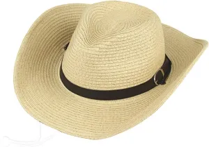 YOLAI Stra𝐰 Cowboy Sun Hat for Men Women Summer Fedora Beach Panama Western Cap Shapeable Brim Cap with Bull Belt