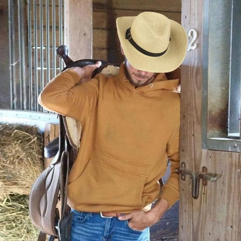 YOLAI Stra𝐰 Cowboy Sun Hat for Men Women Summer Fedora Beach Panama Western Cap Shapeable Brim Cap with Bull Belt