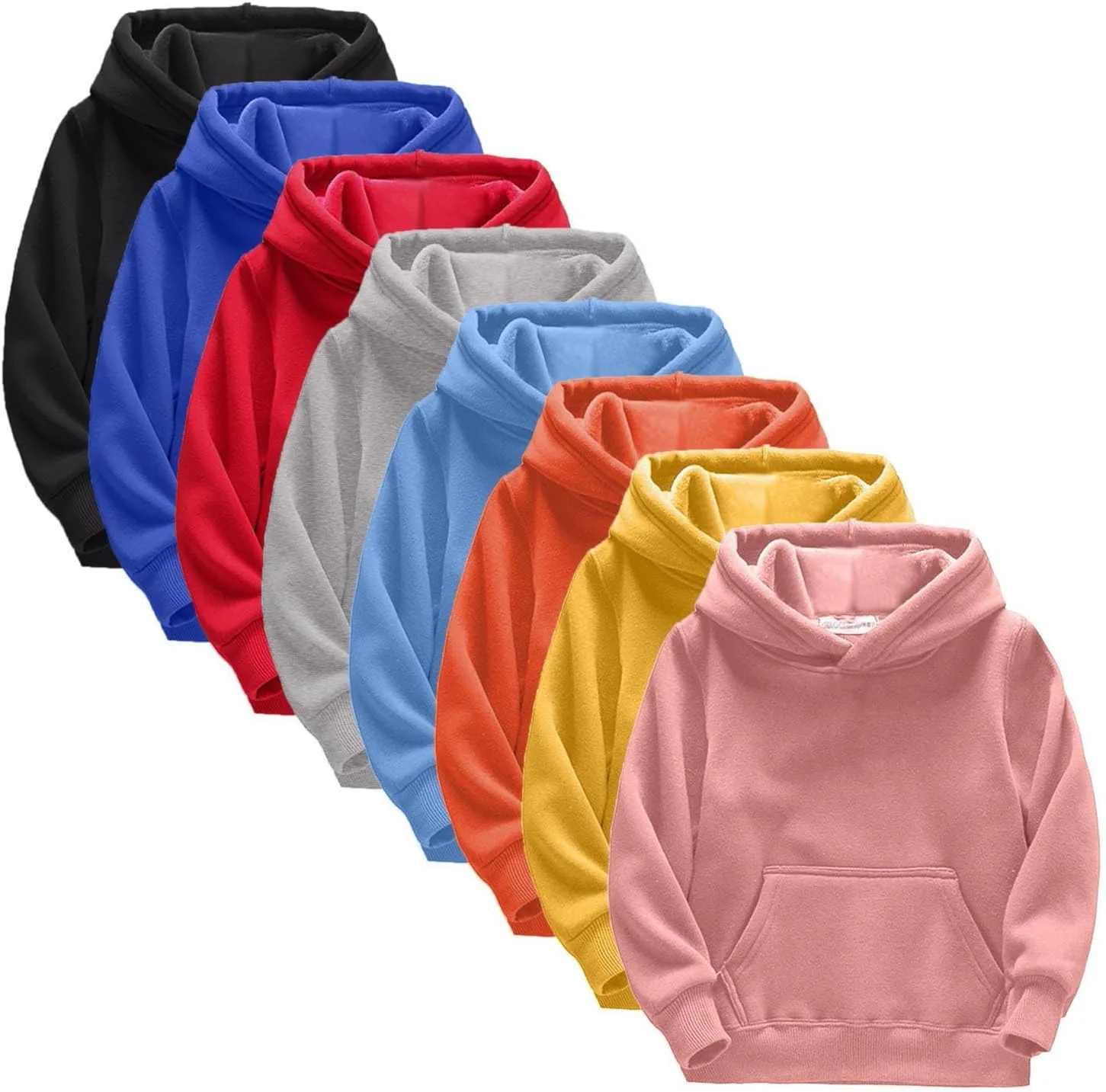 Youth Solid Fleece Hoodies Pullover Hooded Sweatshirts for Kids Boy Girl Basic Soft Brushed Fleece Pocket Hoodie