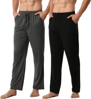 YUSHOW Mens Lounge Pants with Pockets 2 Pack Sleep Pajamas Pj Pants for Men Pjs Bottoms Casual Sleepwear