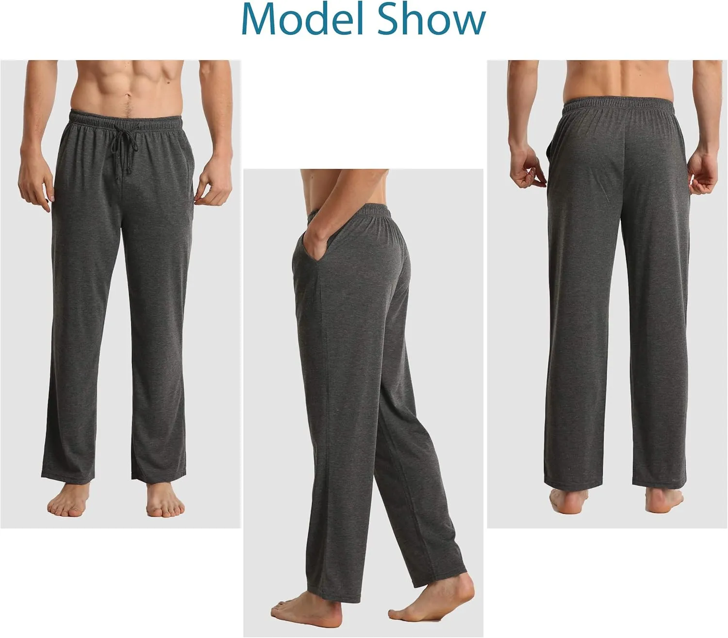 YUSHOW Mens Lounge Pants with Pockets 2 Pack Sleep Pajamas Pj Pants for Men Pjs Bottoms Casual Sleepwear