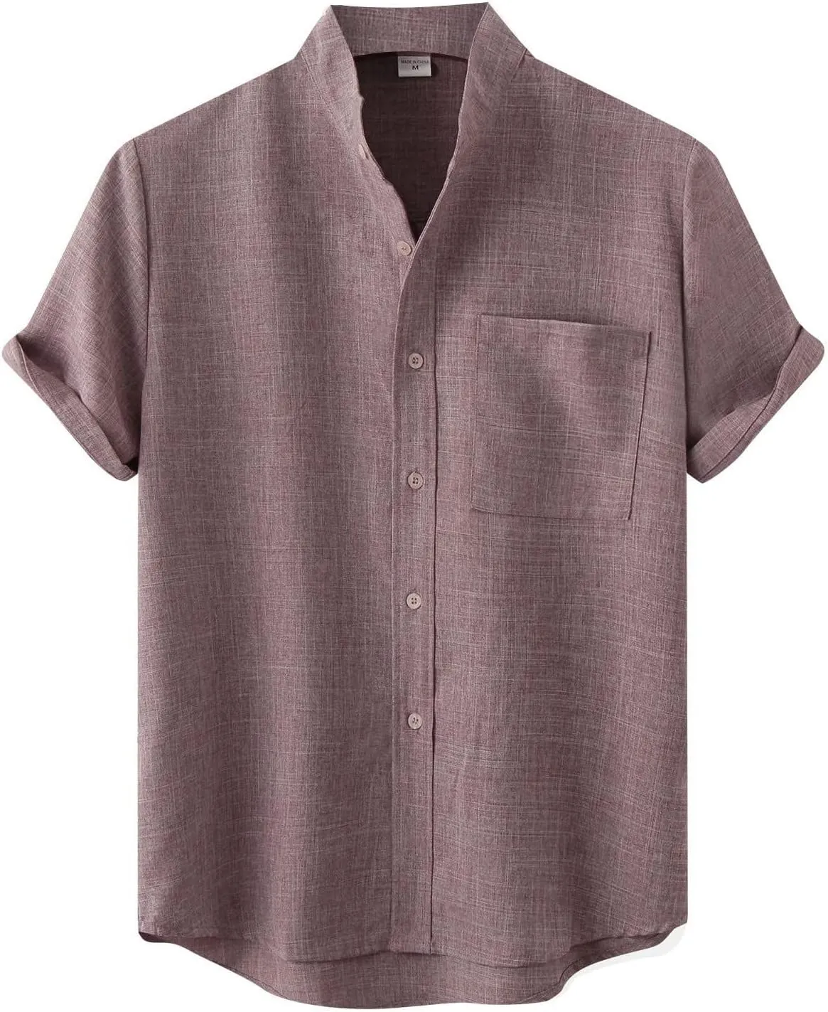ZWRXW Men's Linen Shirts Short Sleeve Summer Casual Button Down Stand Collar Beach Lightweight Tops Tee