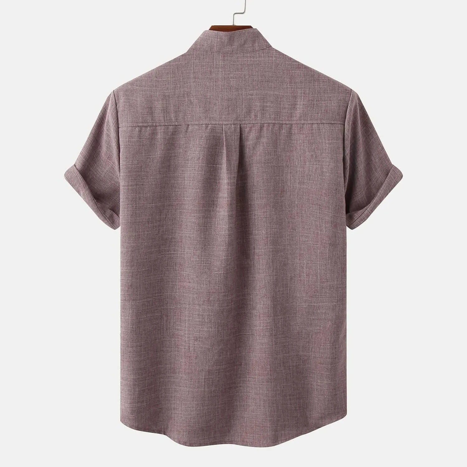 ZWRXW Men's Linen Shirts Short Sleeve Summer Casual Button Down Stand Collar Beach Lightweight Tops Tee